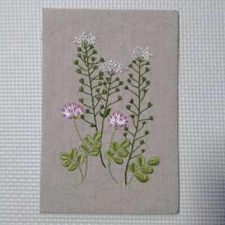 ナズナ　刺繍　花　ハンドメイド　和風　植物　ボタニカル(インテリア雑貨)