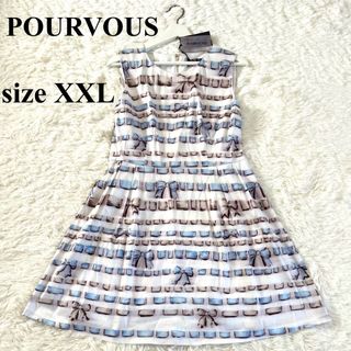 プールヴー(POURVOUS)の【新品タグ付き】POUR VOUS プールヴー  リボン柄ノースリーブワンピース(ひざ丈ワンピース)