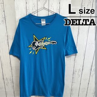 デルタ(DELTA)のDELTA　Tシャツ　L　ライトブルー　水色　ギター　プリント　ロゴ　USA古着(Tシャツ/カットソー(半袖/袖なし))