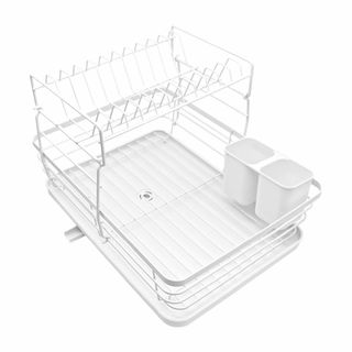 【色: ホワイト【2段式】】WKWW 水切りラック 2段式 食器 水切り 自動排(その他)