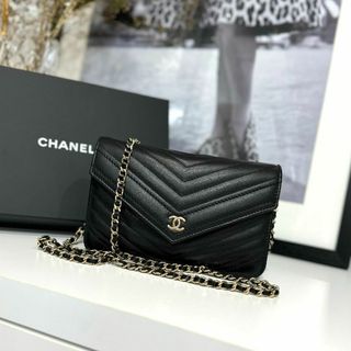 シャネル(CHANEL)のCHANEL シャネル シェブロン Vステッチ チェーンウォレット ブラック(ショルダーバッグ)