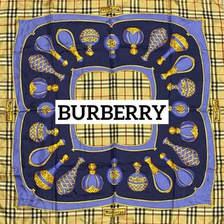 BURBERRY - ★BURBERRY★ スカーフ 大判 チェック ビン シルク ベージュ ネイビー