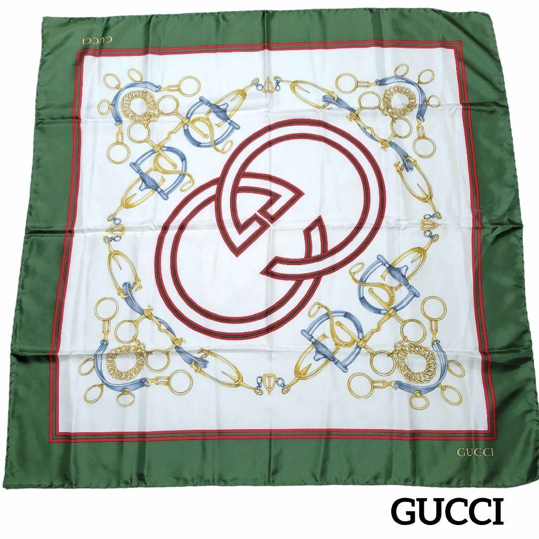 Gucci(グッチ)の【美品】GUCCI スカーフ   87×86cm GG グリーン ホワイト レディースのファッション小物(バンダナ/スカーフ)の商品写真