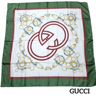 グッチ(Gucci)の【美品】GUCCI スカーフ   87×86cm GG グリーン ホワイト(バンダナ/スカーフ)