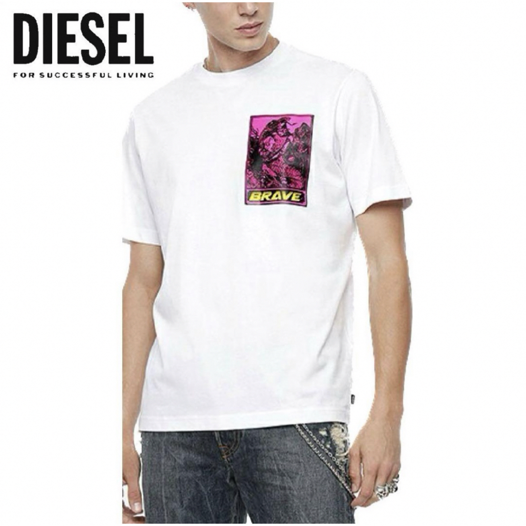 DIESEL(ディーゼル)の【新品】XS ディーゼル Tシャツ 半袖 Uネック グラフィック プリント 白 メンズのトップス(Tシャツ/カットソー(半袖/袖なし))の商品写真