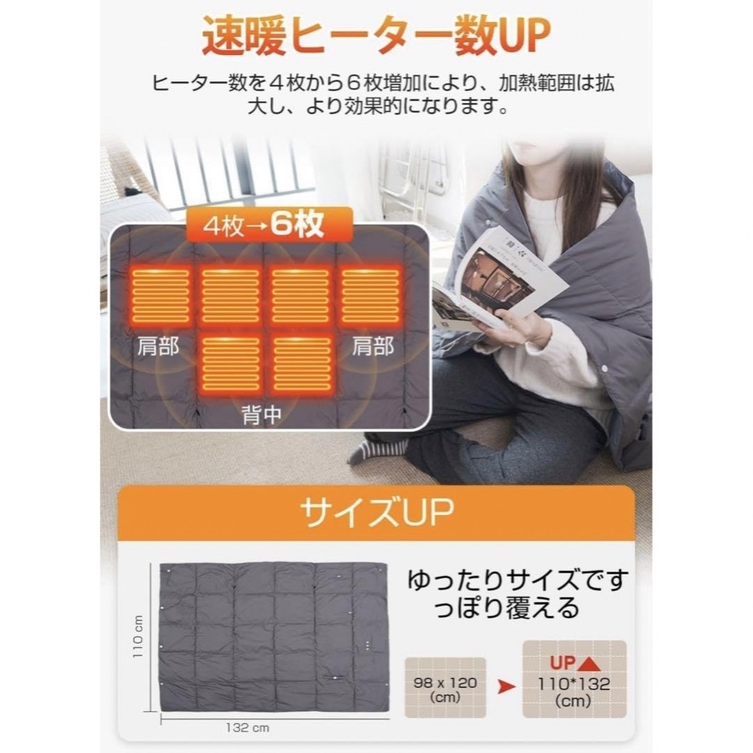 電気毛布 電気ブランケット 敷き 掛け敷き兼用 速暖 usb給電 バッテリー付属 スマホ/家電/カメラの冷暖房/空調(電気毛布)の商品写真