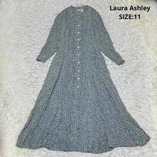 ローラアシュレイ(LAURA ASHLEY)のローラアシュレイ 花柄 カッティングカラー レーヨン ロングシャツワンピース(ロングワンピース/マキシワンピース)