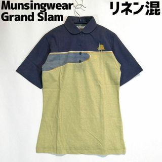 マンシングウェア(Munsingwear)のマンシングウェア リネン混 ゴルフウェア ポロシャツ レディース ネイビー ロゴ(ウエア)