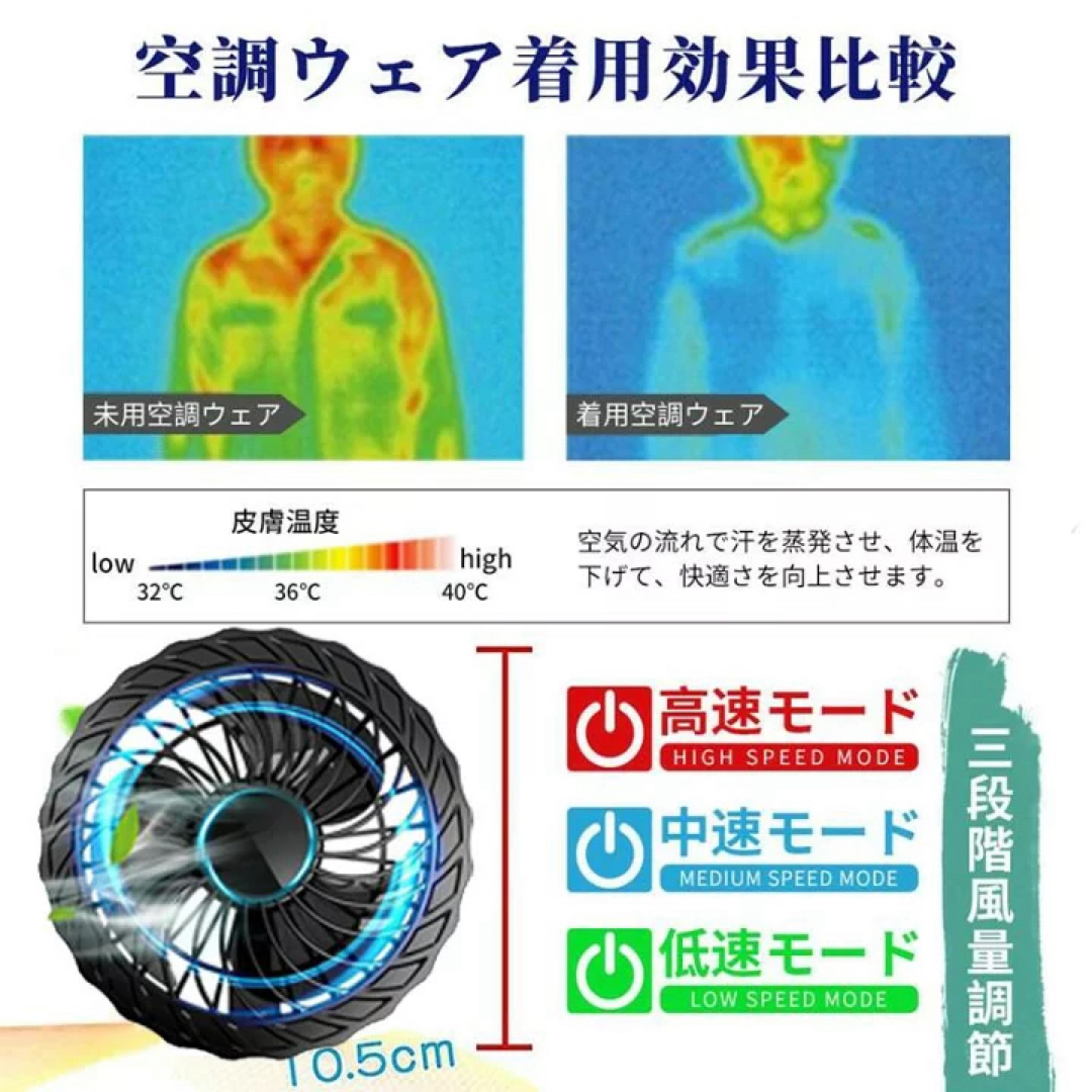 【バッテリー無し】空調服 半袖 瞬間冷却 3段階風量調節 UVカット XLサイズ メンズのジャケット/アウター(その他)の商品写真