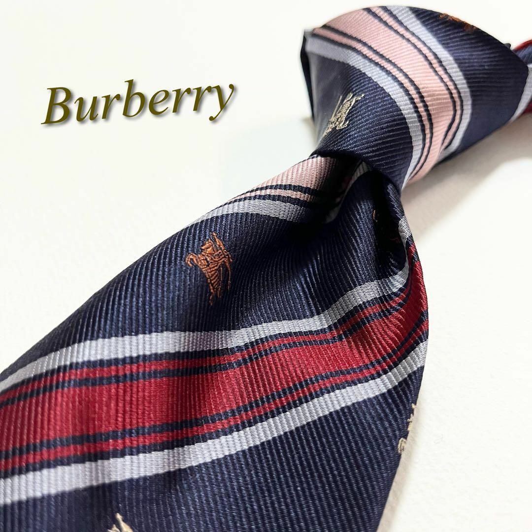 BURBERRY(バーバリー)の激レア★【美品】バーバリー ネクタイ ホースロゴ×ストライプ柄 シルク メンズのファッション小物(ネクタイ)の商品写真