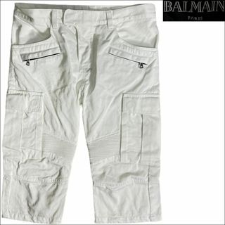 バルマン(BALMAIN)のJ6255 美品 バルマンオム バイカー ハーフパンツ ショーツ ホワイト 31(ショートパンツ)