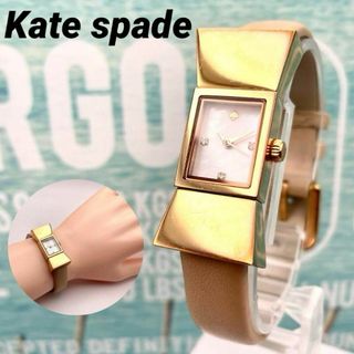 kate spade new york - 極美品■稼働 ケイトスペード ダイヤ 3P ゴールドベゼル リボン レザーピンク