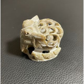 象 石の透かし彫り ゾウ ストーン 工芸品 細工石 彫刻エレファント(彫刻/オブジェ)