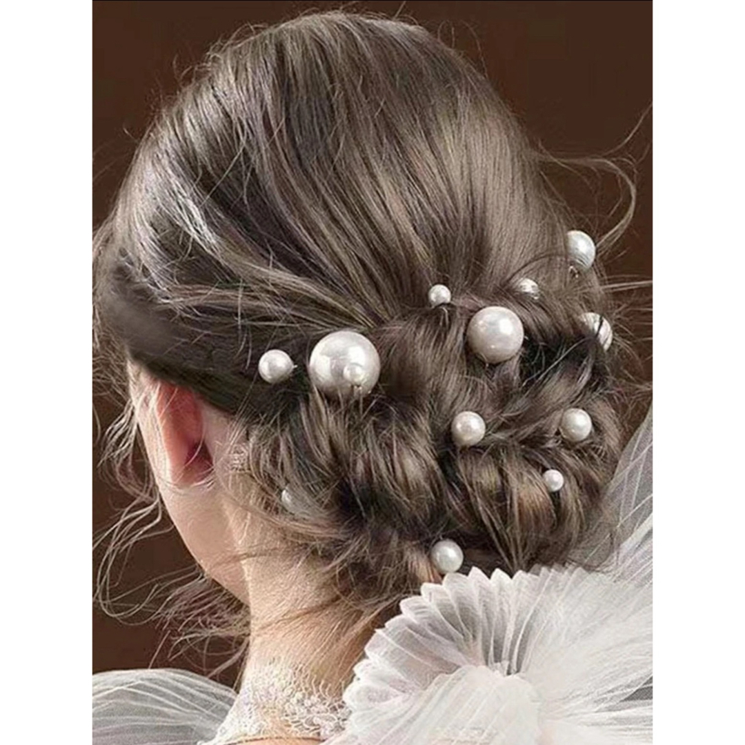 パール ヘアアクセサリー 髪飾り ヘアピン ドレス 和装 結婚式 かんざし ハンドメイドのウェディング(ヘッドドレス/ドレス)の商品写真