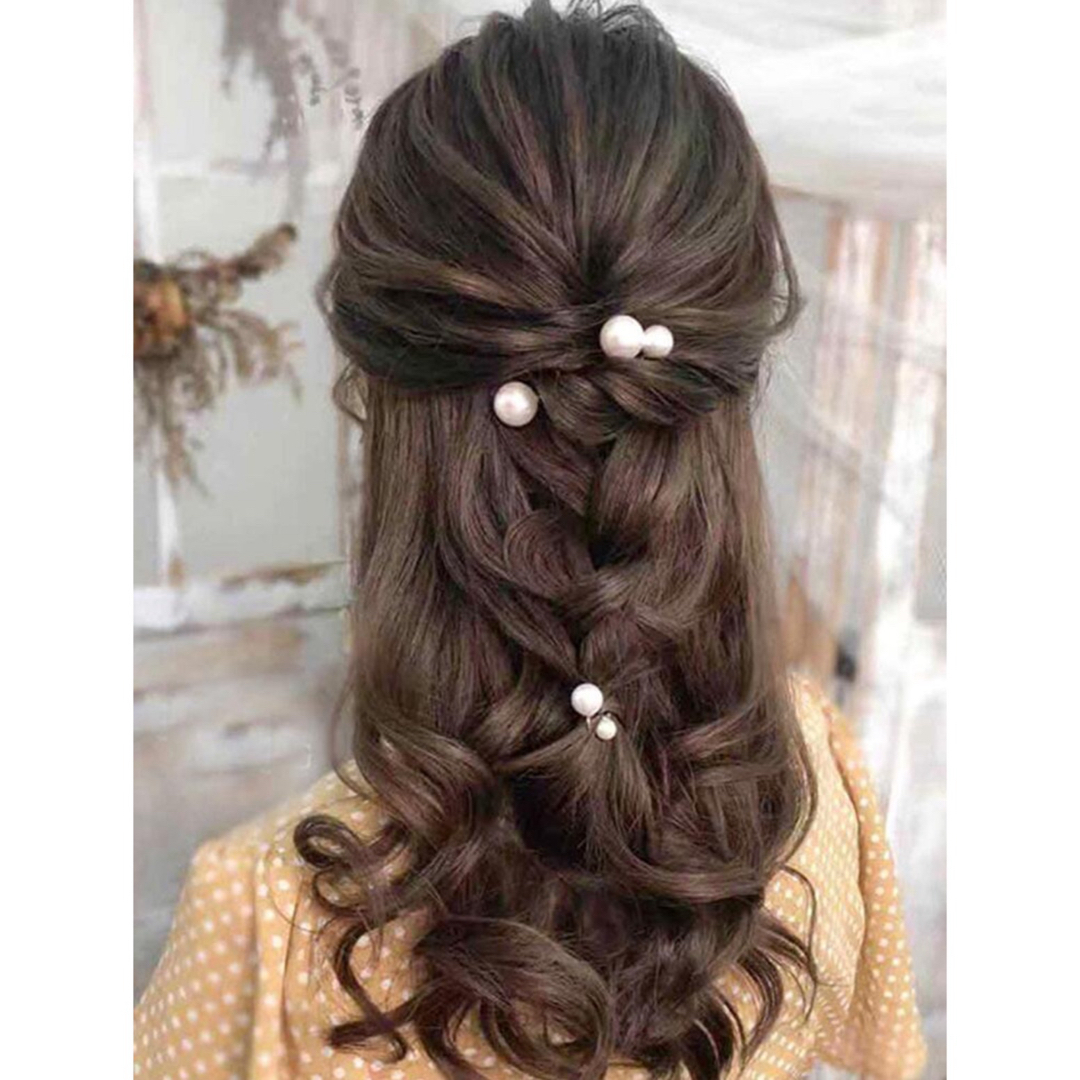 パール ヘアアクセサリー 髪飾り ヘアピン ドレス 和装 結婚式 かんざし ハンドメイドのウェディング(ヘッドドレス/ドレス)の商品写真