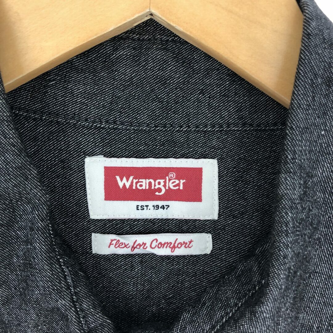 Wrangler(ラングラー)の古着 ラングラー Wrangler 長袖 ブラックデニムシャツ メンズL /eaa433844 メンズのトップス(シャツ)の商品写真