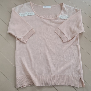 サマーニット　ニットTシャツ　サーモンピンク　透け感ニット　かわいい(Tシャツ(半袖/袖なし))