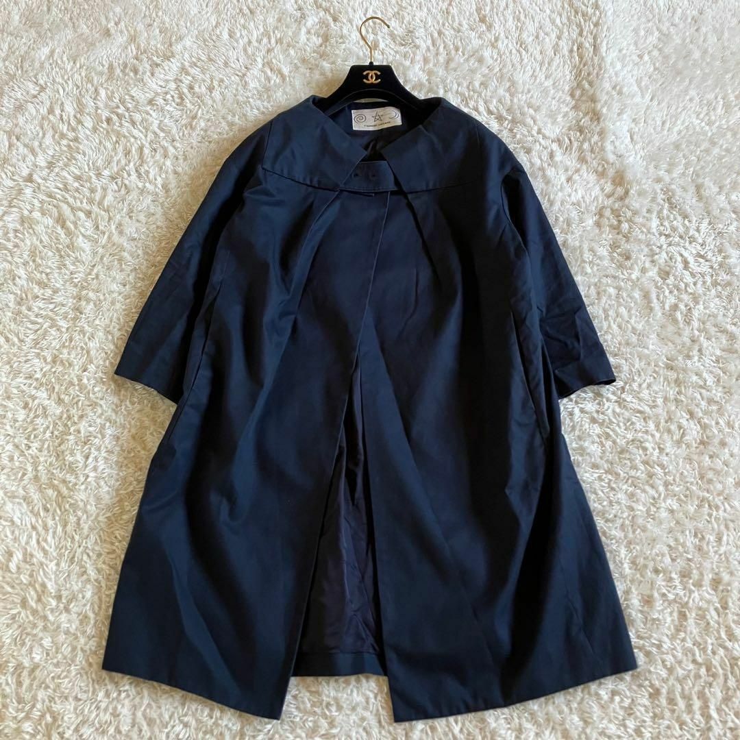 TSUMORI CHISATO(ツモリチサト)のツモリチサト　スプリングコート　ノーカラーコート　ネイビー　七分袖　ロング丈　1 レディースのジャケット/アウター(トレンチコート)の商品写真