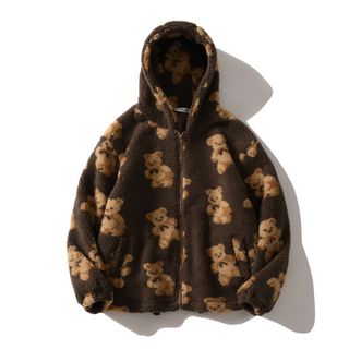 5999円○XL くま柄 ボア パーカー レディース ブラウン 秋冬服(パーカー)