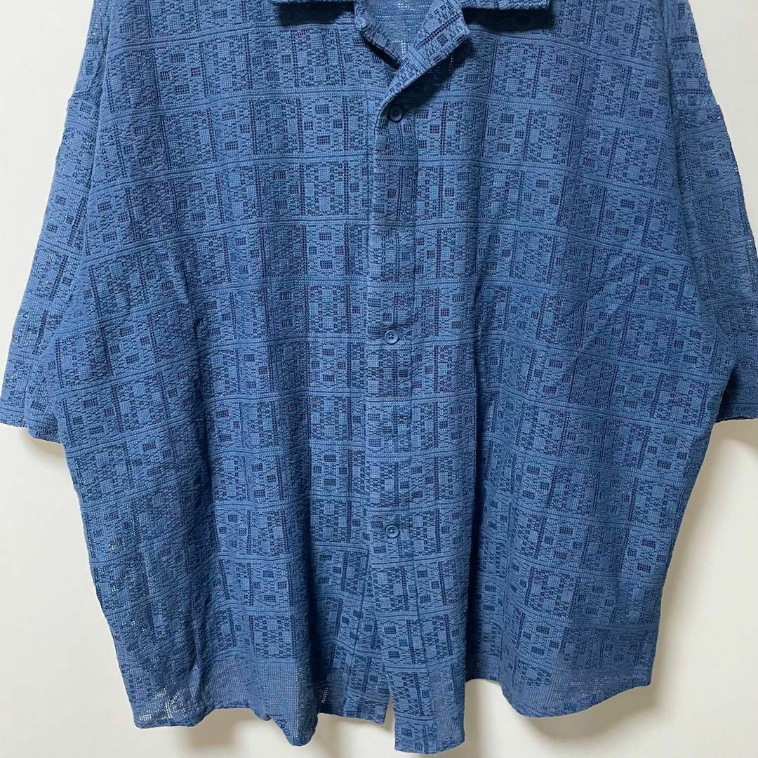 KUUUPY 　クーピー　ブルー　レースシアー　開襟衿シャツ メンズのトップス(シャツ)の商品写真