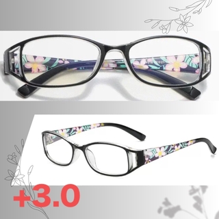 老眼鏡 花柄 シニアグラス おしゃれ＆ブルーライトカット ＋3.0 ブラック(サングラス/メガネ)