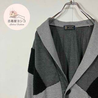 【ジャケット　異素材デザイン　ショールカラー　ドロップショルダー　ニット　古着】(その他)