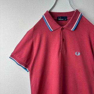 フレッドペリー(FRED PERRY)の人気　フレッドペリー　ポロシャツ　半袖　M エンジ　白水色　古着(ポロシャツ)