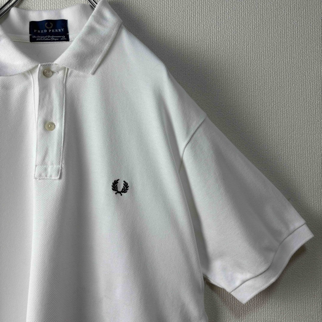 FRED PERRY(フレッドペリー)の人気　フレッドペリー　ポロシャツ　半袖　白　O ビンテージ　ホワイト　XL 古着 メンズのトップス(ポロシャツ)の商品写真