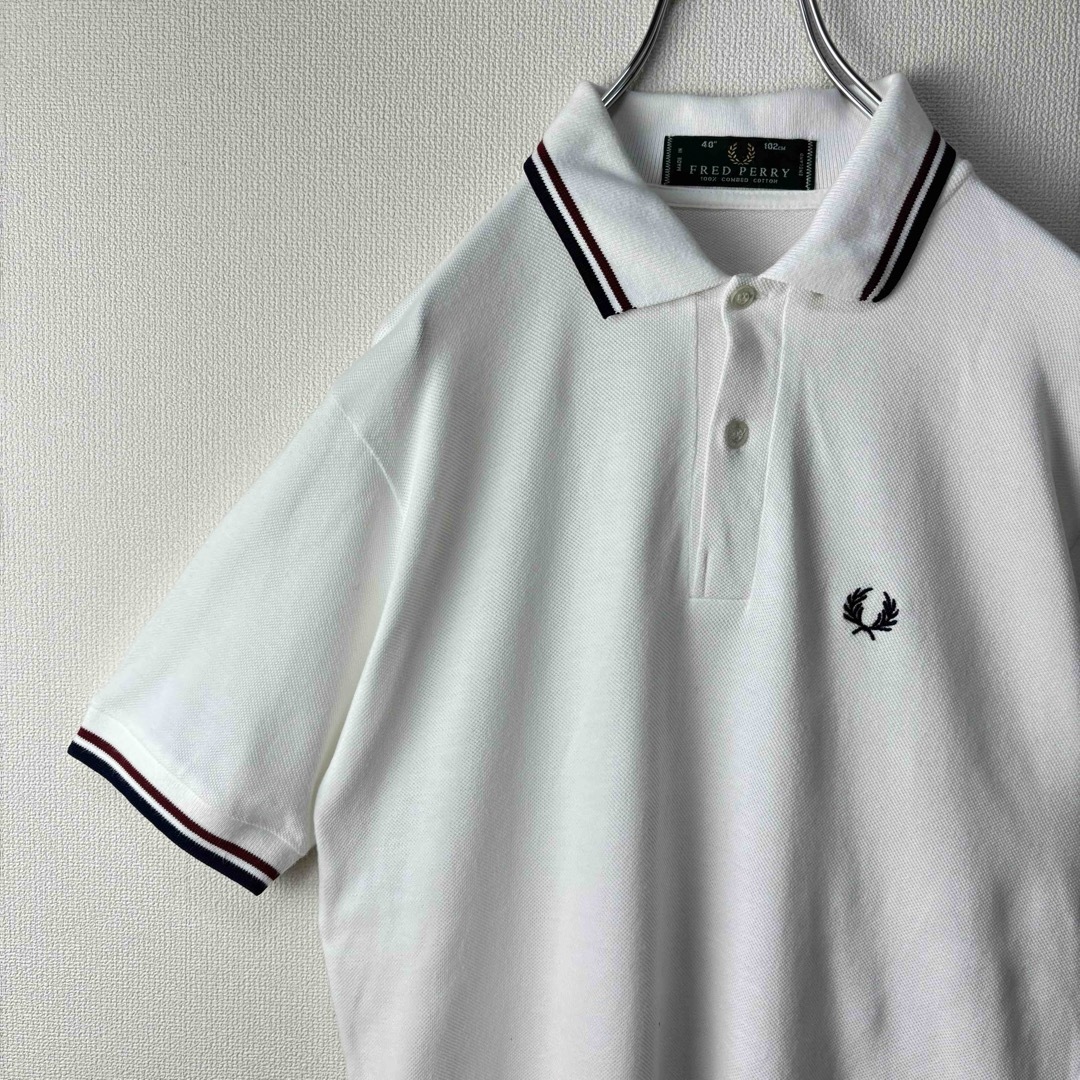 FRED PERRY(フレッドペリー)のフレッドペリー　ポロシャツ　半袖　ビンテージ　M12 白赤紺　40 L 古着 メンズのトップス(ポロシャツ)の商品写真