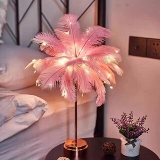 テーブル ランプ フェザー 装飾 スタイリッシュ 卓上 ナイト ライト Pink(テーブルスタンド)