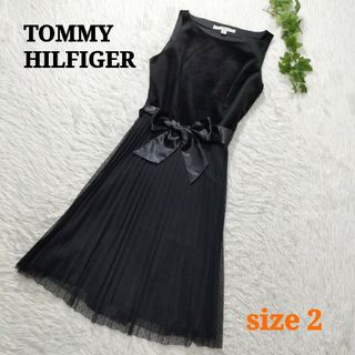 トミーヒルフィガー(TOMMY HILFIGER)のTOMMY HILFIGER ノースリーブワンピース ベロア プリーツ 2(ひざ丈ワンピース)