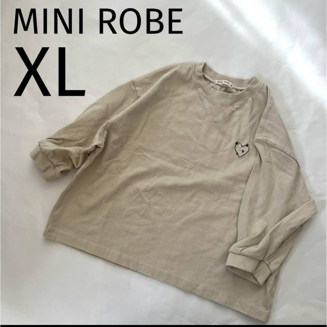 MINI ROBE ハート刺繍 mtm ロンT 韓国子供服 ベージュ 120XL キッズ/ベビー/マタニティのキッズ服女の子用(90cm~)(Tシャツ/カットソー)の商品写真