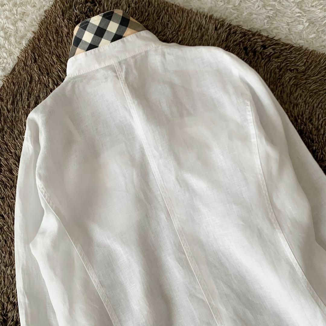 BURBERRY(バーバリー)のバーバリーロンドン リネン シャツ メガチェック ホースロゴ 長袖 羽織り 白 レディースのトップス(シャツ/ブラウス(長袖/七分))の商品写真