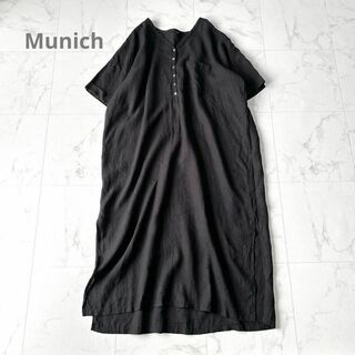 ミューニック(MUNICH)のMunich ミューニック 60フレンチリネンワンピース 日本製 ブラック(ロングワンピース/マキシワンピース)