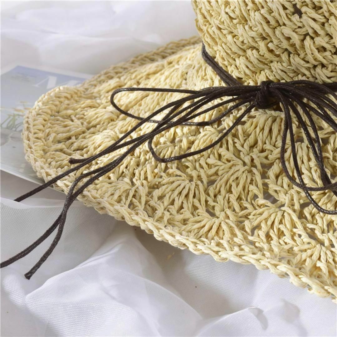 麦わら帽子 ストローハット ハット 帽子 リボン 折りたたみ 紫 外線対策 UV レディースの帽子(麦わら帽子/ストローハット)の商品写真