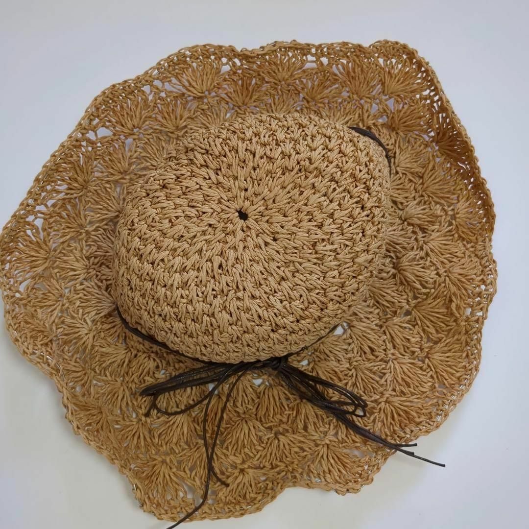 麦わら帽子 ストローハット ハット 帽子 リボン 折りたたみ 紫 外線対策 UV レディースの帽子(麦わら帽子/ストローハット)の商品写真