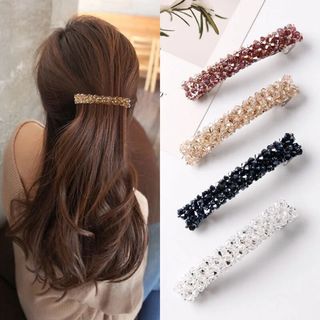 ヘアアクセサリー　バレッタ　ヘアピン　ビーズ　白　プチプラ　韓国　上品(バレッタ/ヘアクリップ)