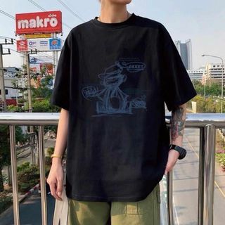 春夏　半袖Tシャツ　シンプル　ブラック　黒　くま　オリジナル　XL　モノトーン(Tシャツ/カットソー(半袖/袖なし))