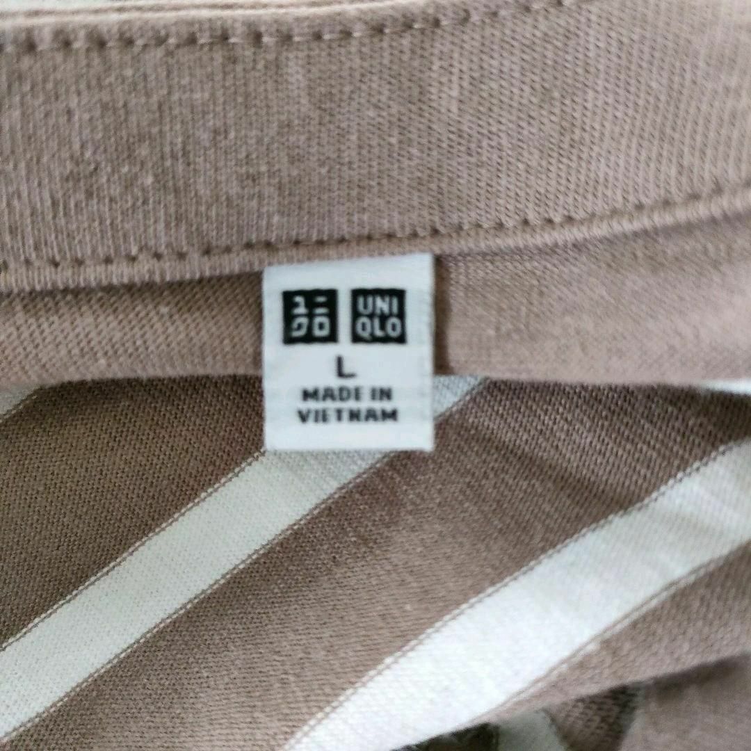 UNIQLO(ユニクロ)のUNIQLO ラウンドネックボーダーチュニック　ゆるだぼ　白　茶　L レディースのトップス(Tシャツ(長袖/七分))の商品写真