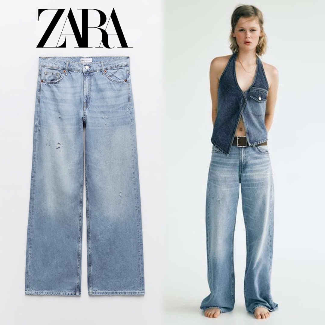 ZARA(ザラ)のZARA TRF ルーズフィット デニムパンツ ブルー 36 ストレート レディースのパンツ(デニム/ジーンズ)の商品写真