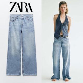 ザラ(ZARA)のZARA TRF ルーズフィット デニムパンツ ブルー 36 ストレート(デニム/ジーンズ)