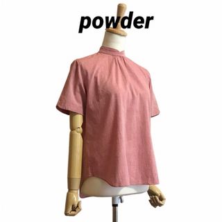 powder バックボタン スタンドカラー 半袖シャツ(シャツ/ブラウス(半袖/袖なし))