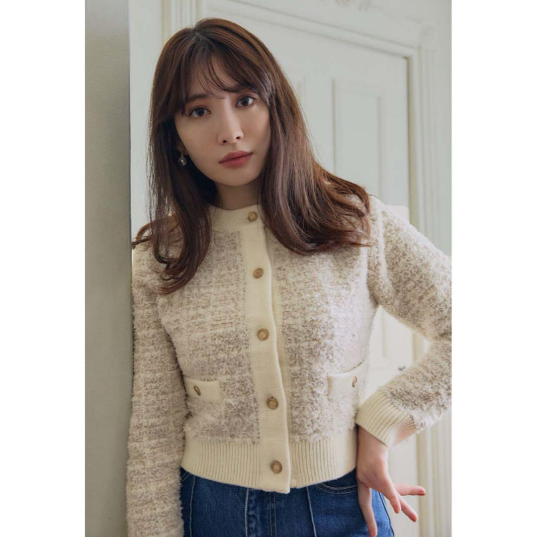 Her lip to(ハーリップトゥ)のMercer Tweed Cardigan  beige Sサイズ レディースのトップス(カーディガン)の商品写真