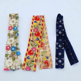 リボン3本セット 花柄刺繍 ししゅう 生地 雑貨屋購入(生地/糸)