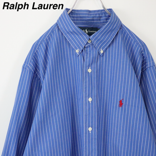 ラルフローレン(Ralph Lauren)の【春カラー】ラルフローレン／ストライプシャツ　刺繍ロゴ　ビッグサイズ　青×白(シャツ)