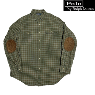 ポロラルフローレン(POLO RALPH LAUREN)のレア 90s ポロラルフローレン エルボーパッチ コットン チェックシャツ(シャツ)