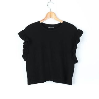 ザラ(ZARA)のザラ 半袖Tシャツ トップス カットソー ノースリーブ フリル レディース Mサイズ ブラック ZARA(Tシャツ(半袖/袖なし))