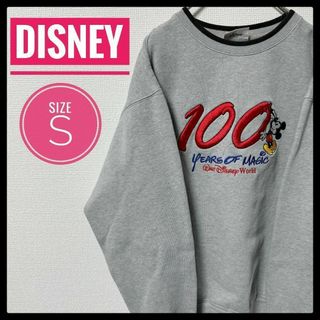 ディズニー(Disney)の90s 古着 Disney スウェット S 刺繍 100周年 ゆるだぼ(スウェット)