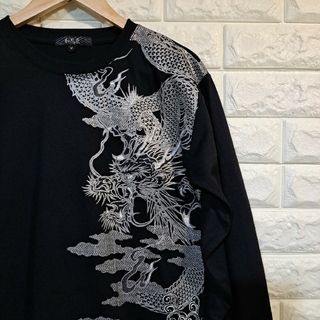 [和風景] 雲龍 銀ラメ プリント ロングスリーブ [和柄] L-91414(Tシャツ/カットソー(七分/長袖))