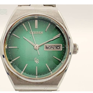 シチズン(CITIZEN)のCITIZENシチズンQUARTZアナログ腕時計3針グリーン文字盤 カレンダー(腕時計(アナログ))